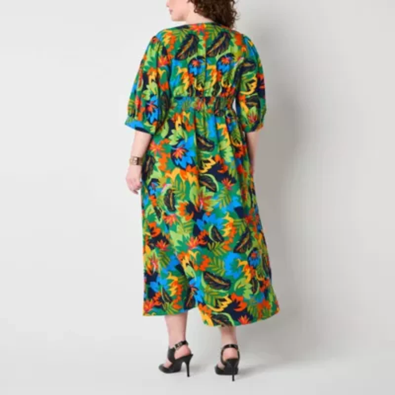 52seven Womens Short Sleeve Floral Plus Maxi Dress