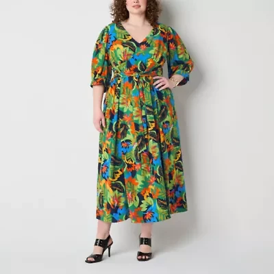 52seven Womens Short Sleeve Floral Maxi Dress Plus