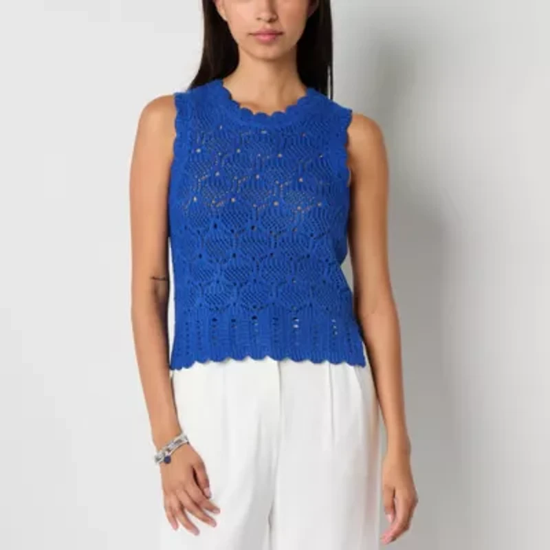 by&by Juniors Womens Crew Neck Sleeveless Pullover Sweater