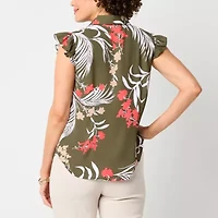 Liz Claiborne Womens Sleeveless Cap Sleeve Regular Fit Button-Down Shirt
