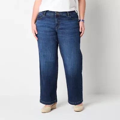 St. John's Bay Plus Womens High Rise Wide Leg Jean