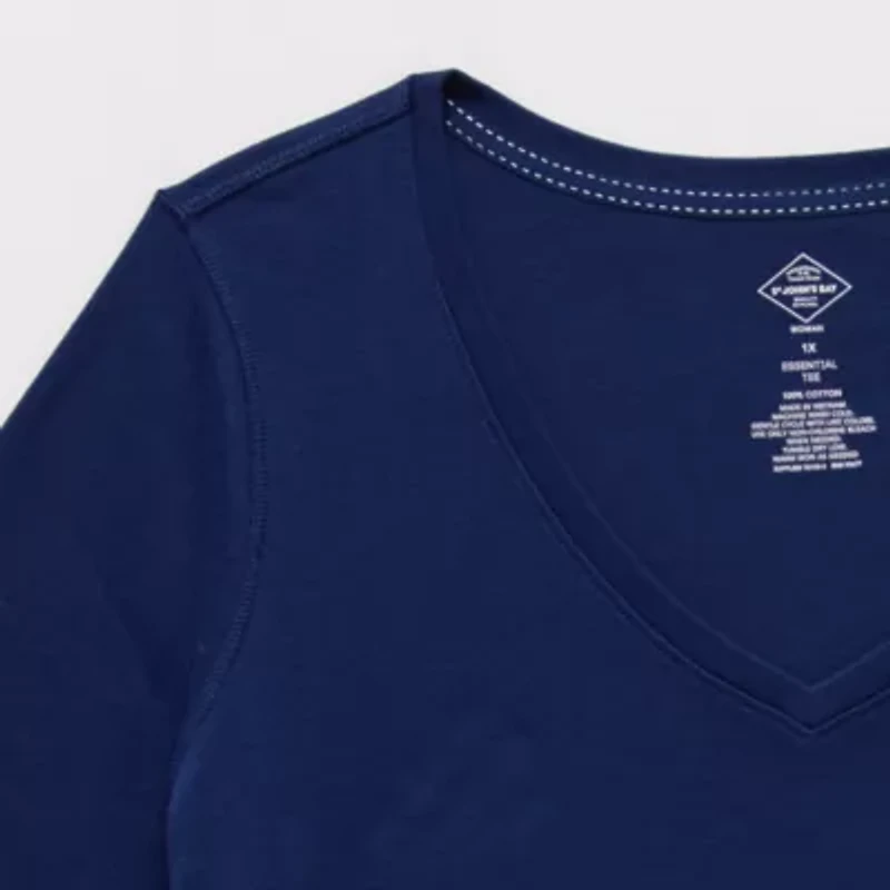 St. John's Bay Womens Easy-on + Easy-off V Neck 3/4 Sleeve Adaptive Plus T-Shirt