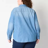 a.n.a Womens Long Sleeve Cuffed Regular Fit Plus Button-Down Shirt