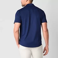 St. John's Bay Performance Knit Mens Short Sleeve Cuffed Classic Fit Stretch Fabric Button-Down Shirt