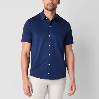 St. John's Bay Performance Knit Mens Short Sleeve Cuffed Classic Fit Stretch Fabric Button-Down Shirt