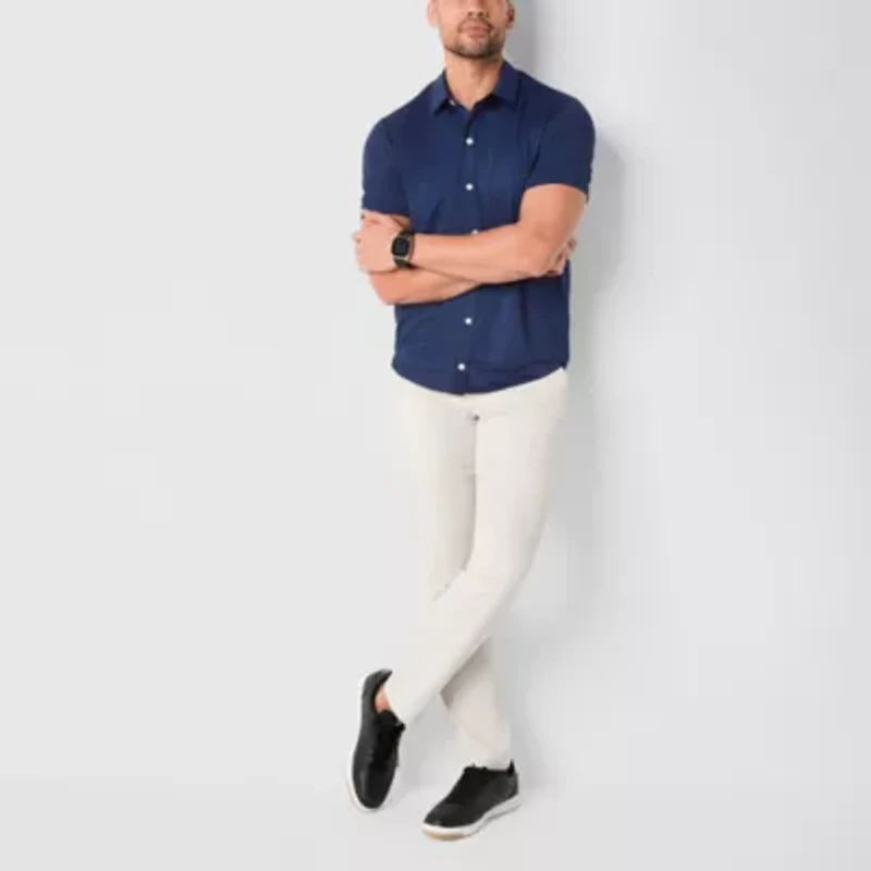 St. John's Bay Performance Knit Mens Short Sleeve Classic Fit Stretch Fabric Button-Down Shirt
