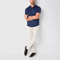 St. John's Bay Performance Knit Mens Short Sleeve Cuffed Classic Fit Stretch Fabric Button-Down Shirt