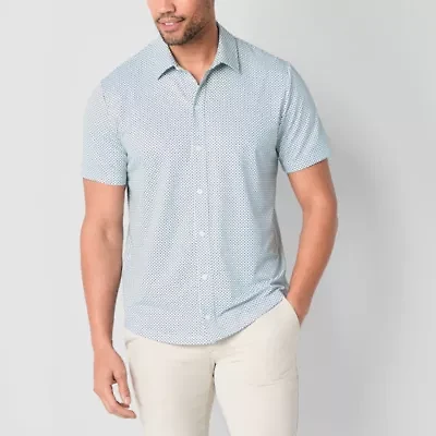 St. John's Bay Performance Knit Mens Short Sleeve Classic Fit Stretch Fabric Button-Down Shirt