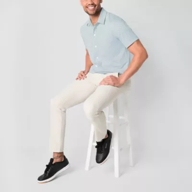 St. John's Bay Performance Knit Mens Short Sleeve Classic Fit Stretch Fabric Button-Down Shirt