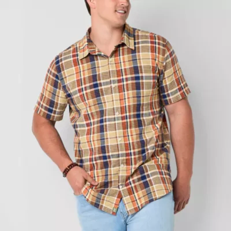mutual weave Mens Short Sleeve Regular Fit Big and Tall Button-Down Shirt