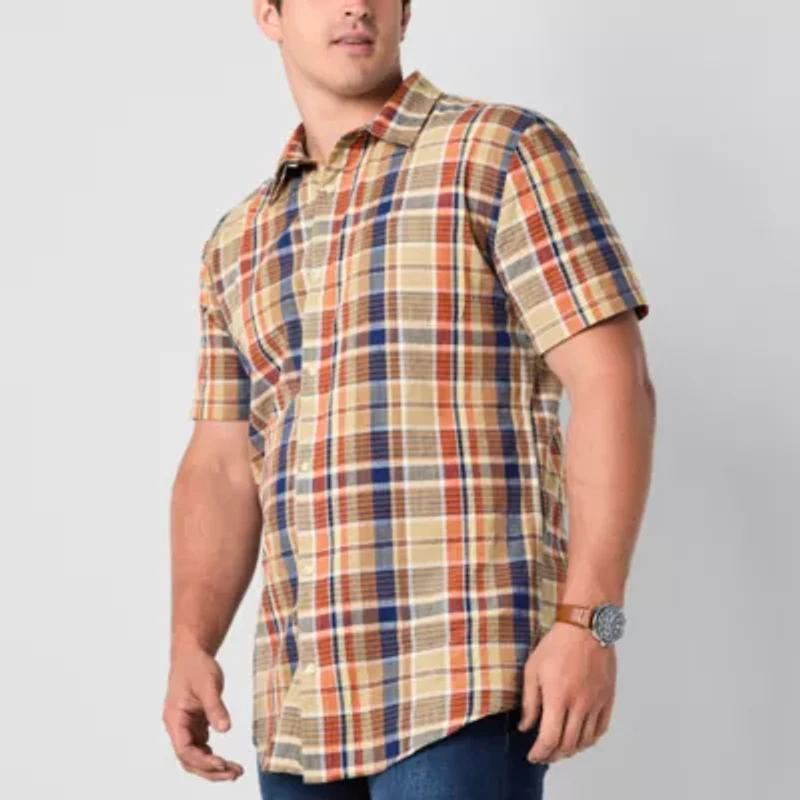 mutual weave Mens Easy-on + Easy-off Short Sleeve Classic Fit Big and Tall Button-Down Shirt