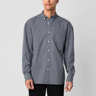 Arizona Mens Relaxed Fit Long Sleeve Grid Button-Down Shirt