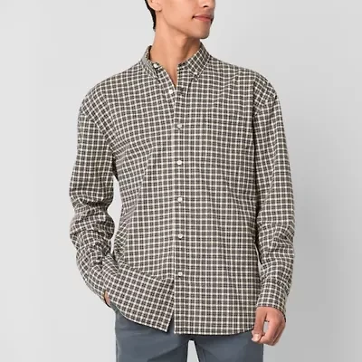Arizona Mens Long Sleeve Cuffed Relaxed Fit Button-Down Shirt