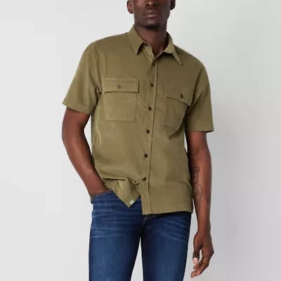 mutual weave Corduroy Mens Short Sleeve Regular Fit Button-Down Shirt
