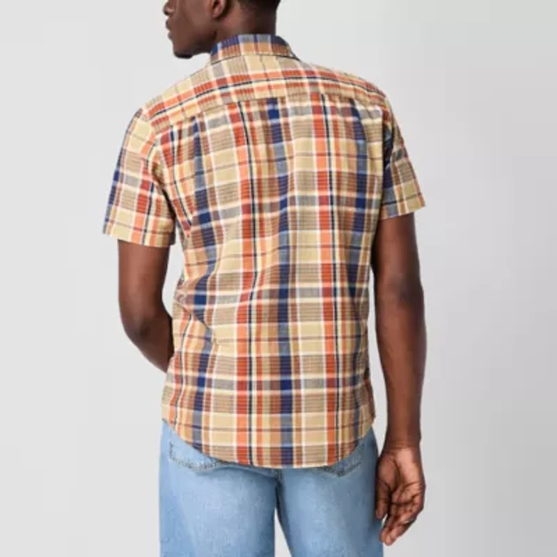 mutual weave Mens Easy-on + Easy-off Short Sleeve Regular Fit Button-Down Shirt