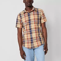 mutual weave Mens Easy-on + Easy-off Short Sleeve Regular Fit Button-Down Shirt