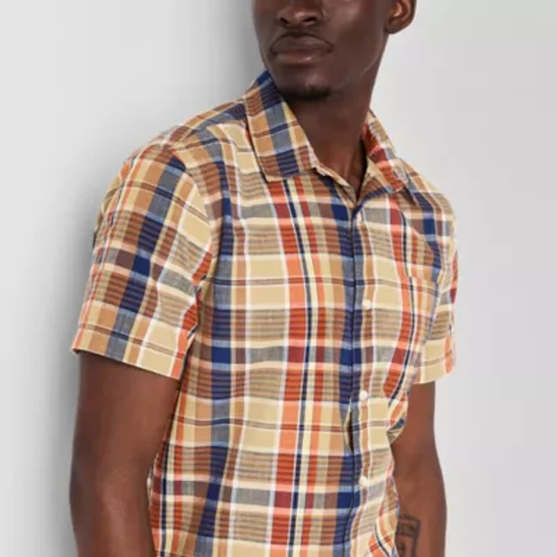 mutual weave Mens Easy-on + Easy-off Short Sleeve Regular Fit Button-Down Shirt
