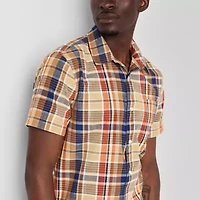 mutual weave Mens Easy-on + Easy-off Short Sleeve Regular Fit Button-Down Shirt