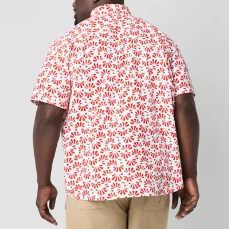St. John's Bay Printed Chambray Mens Short Sleeve Classic Fit Big and Tall Button-Down Shirt