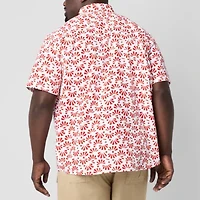 St. John's Bay Printed Chambray Mens Short Sleeve Classic Fit Big and Tall Button-Down Shirt