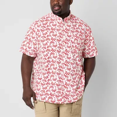 St. John's Bay Printed Chambray Mens Short Sleeve Classic Fit Big and Tall Button-Down Shirt