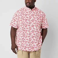 St. John's Bay Printed Chambray Mens Short Sleeve Classic Fit Big and Tall Button-Down Shirt