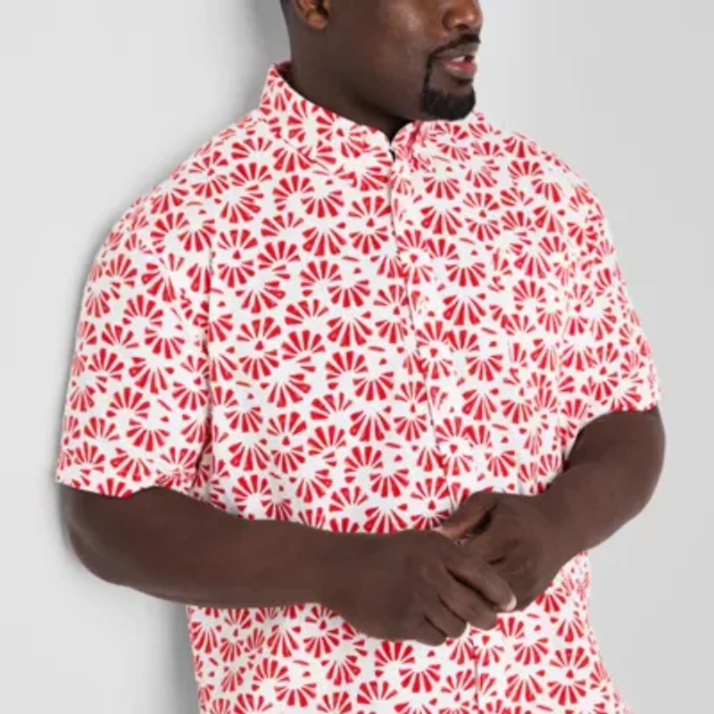 St. John's Bay Printed Chambray Mens Short Sleeve Classic Fit Big and Tall Button-Down Shirt
