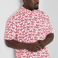 St. John's Bay Printed Chambray Mens Short Sleeve Classic Fit Big and Tall Button-Down Shirt