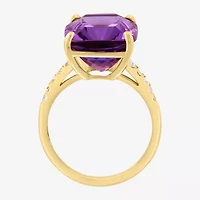 Effy Final Call (H-I / I1-I2) Womens 1/5 CT. Genuine Purple Amethyst 14K Gold Cushion Side Stone Cocktail Ring