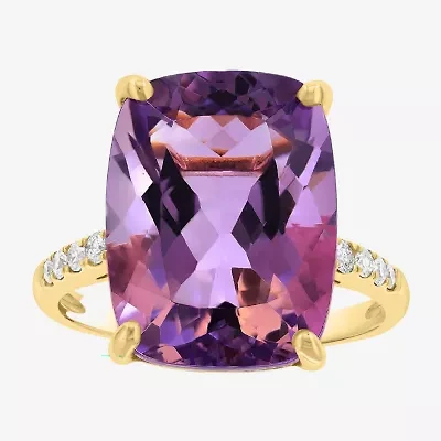 Effy Final Call (H-I / I1-I2) Womens 1/5 CT. Genuine Purple Amethyst 14K Gold Cushion Side Stone Cocktail Ring