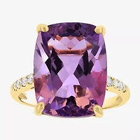 Effy Final Call (H-I / I1-I2) Womens 1/5 CT. Genuine Purple Amethyst 14K Gold Cushion Side Stone Cocktail Ring
