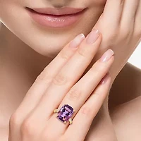 Effy Final Call (H-I / I1-I2) Womens 1/5 CT. Genuine Purple Amethyst 14K Gold Cushion Side Stone Cocktail Ring
