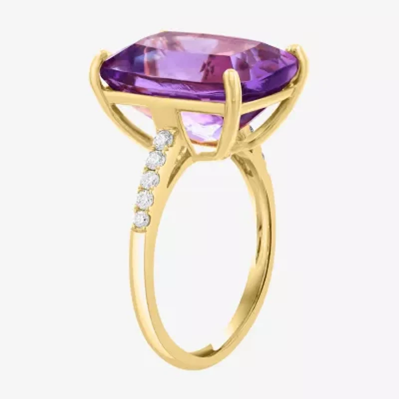 Effy Final Call (H-I / I1-I2) Womens 1/5 CT. Genuine Purple Amethyst 14K Gold Cushion Side Stone Cocktail Ring