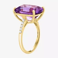 Effy Final Call (H-I / I1-I2) Womens 1/5 CT. Genuine Purple Amethyst 14K Gold Cushion Side Stone Cocktail Ring