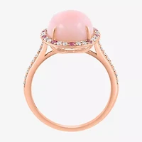 Effy Final Call (H-I / I1-I2) Womens 1/4 CT. T.W. Genuine Pink Opal 14K Rose Gold Oval Halo Side Stone Cocktail Ring