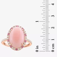 Effy Final Call (H-I / I1-I2) Womens 1/4 CT. T.W. Genuine Pink Opal 14K Rose Gold Oval Halo Side Stone Cocktail Ring
