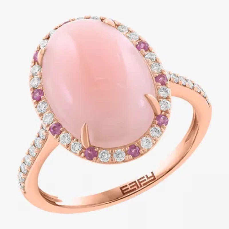 Effy Final Call (H-I / I1-I2) Womens 1/4 CT. T.W. Genuine Pink Opal 14K Rose Gold Oval Halo Side Stone Cocktail Ring