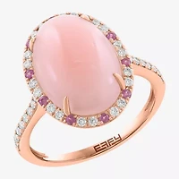 Effy Final Call (H-I / I1-I2) Womens 1/4 CT. T.W. Genuine Pink Opal 14K Rose Gold Oval Halo Side Stone Cocktail Ring