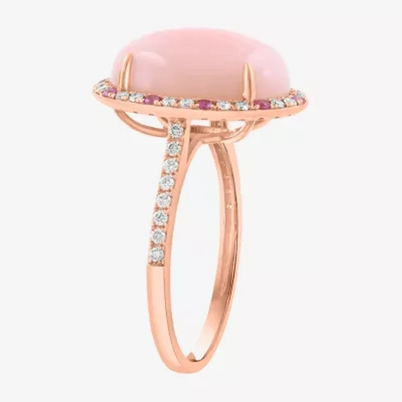 Effy Final Call (H-I / I1-I2) Womens 1/4 CT. T.W. Genuine Pink Opal 14K Rose Gold Oval Halo Side Stone Cocktail Ring