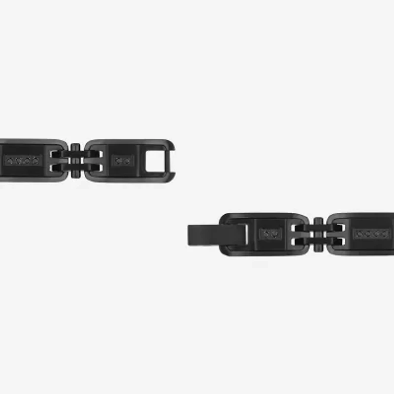 (Black / I3) Mens Stainless Steel Solid 8 1/2 Inch Link Bracelet