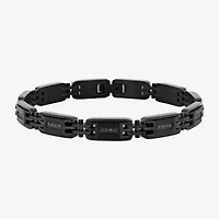(Black / I3) Mens Stainless Steel Solid 8 1/2 Inch Link Bracelet