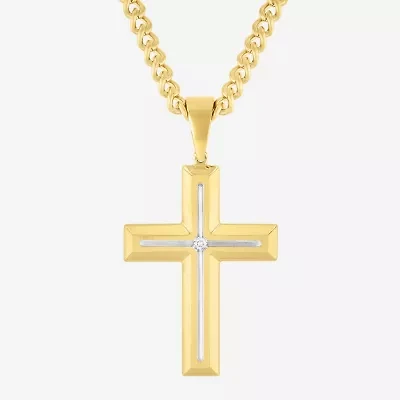 Religious Jewelry Cross (H-I / I2-I3) Mens Diamond Accent Genuine White Diamond Accent Stainless Steel Cross 24 Inch Pendant Necklace