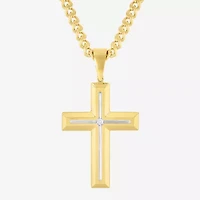 Religious Jewelry Cross (H-I / I2-I3) Mens Diamond Accent Genuine White Diamond Accent Stainless Steel Cross 24 Inch Pendant Necklace