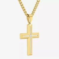 Religious Jewelry Cross (H-I / I2-I3) Mens Diamond Accent Genuine White Diamond Accent Stainless Steel Cross 24 Inch Pendant Necklace