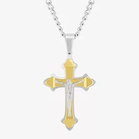 Religious Jewelry Crucifix Mens Stainless Steel Cross 24 Inch Pendant Necklace