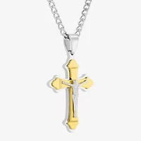 Religious Jewelry Crucifix Mens Stainless Steel Cross 24 Inch Pendant Necklace