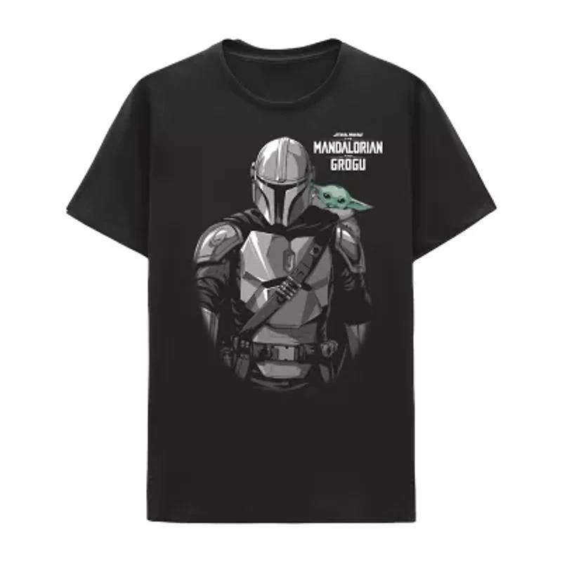 Mandalorian Little & Big Kid Boys Crew Neck Short Sleeve Regular Fit Star Wars Graphic T-Shirt