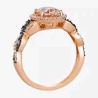 Le Vian Grand Sample Sale Le Vian Grand Sample Sale (I1 / Champagne) Womens 1/2 CT. Genuine Pink Morganite 14K Rose Gold Oval Halo Side Stone Cocktail Ring
