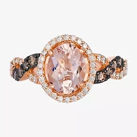 Le Vian Grand Sample Sale Le Vian Grand Sample Sale (I1 / Champagne) Womens 1/2 CT. Genuine Pink Morganite 14K Rose Gold Oval Halo Side Stone Cocktail Ring