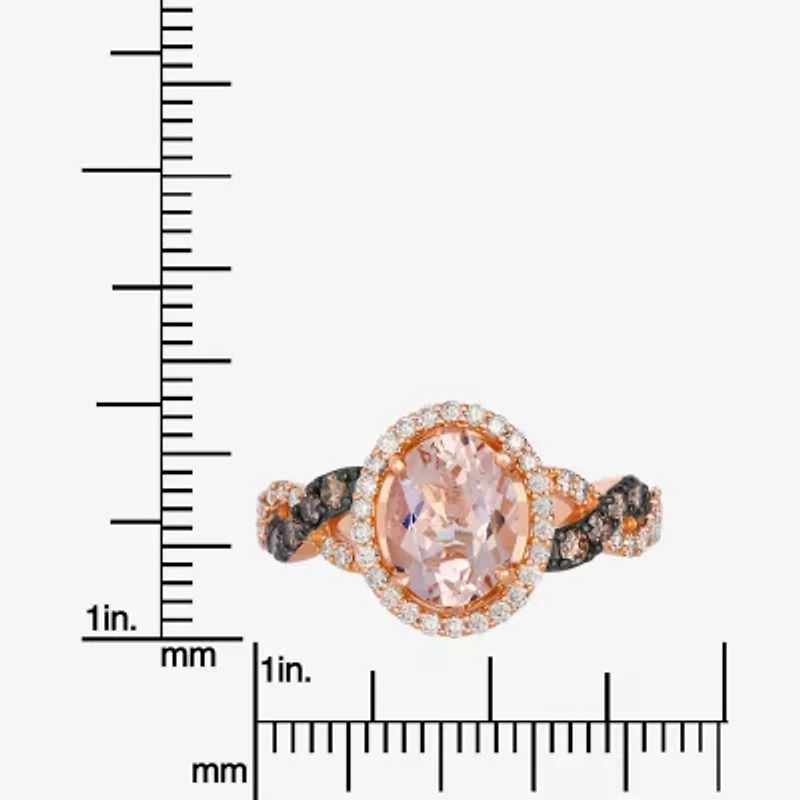Le Vian Grand Sample Sale Le Vian Grand Sample Sale (I1 / Champagne) Womens 1/2 CT. Genuine Pink Morganite 14K Rose Gold Oval Halo Side Stone Cocktail Ring